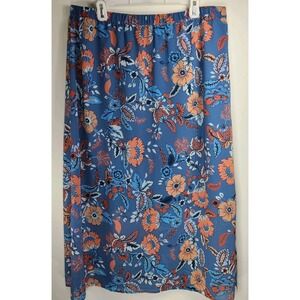 Coldwater Creek Floral Midi Skirt Blue Orange Boho Vivid Print Womens Sz L lined